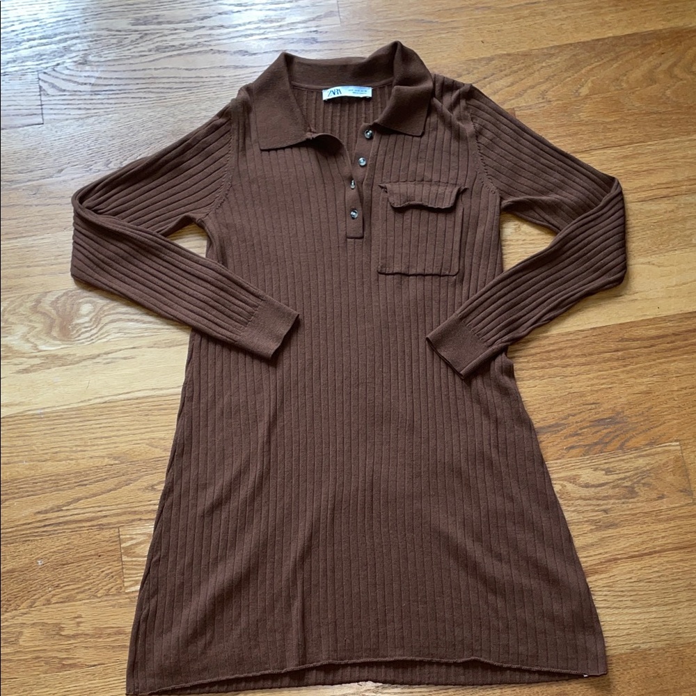 Zara Chocolate Ribbed Dress